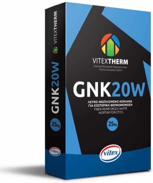 Vitex GNK 20W Ινοπλισμένο Ρητινούχο Κονίαμα Επικάλυψης Θερμομονωτικών Πλακών Λευκό 25kg