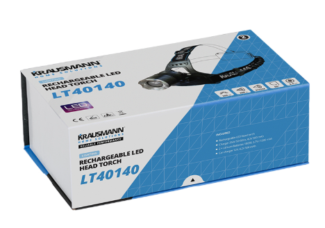 Krausmann LT40140 Φακός Αλουμινίου LED Κεφαλής 300lm Επαναφορτιζόμενος με Αντάπτορα 12V-220V