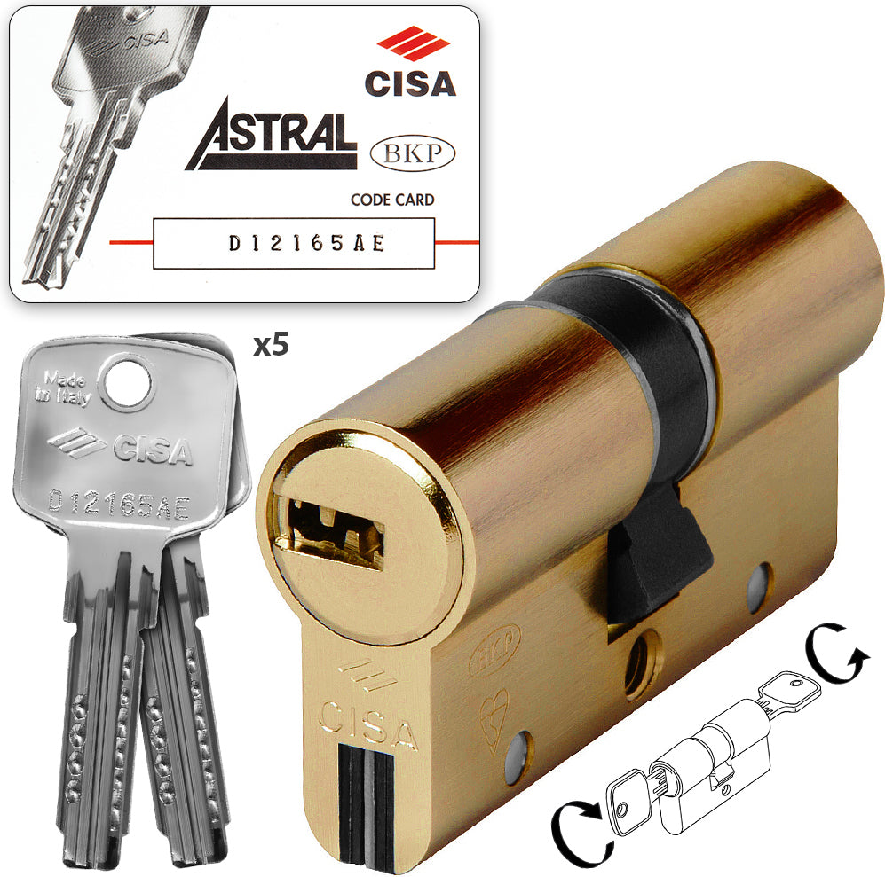Cisa OA3S1-06-000-00-C5 Astral-S Κύλινδρος Υπερασφαλείας Άθραυστος με Ατσάλι 5 Κλειδιά Χρυσός 62(28-34)mm