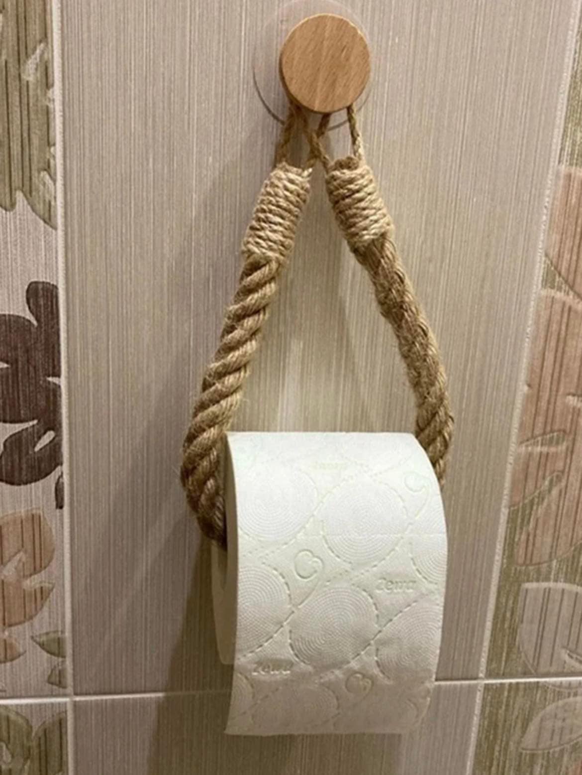 Χαρτοθήκη Επιτοίχια με Σχοινί Στριφτό Καφέ