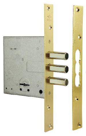 Cisa 57028-50 Κλειδαριά Ασφαλείας Ξύλινης Πόρτας Χωρίς Γλώσσα 3 Κλειδιά Χρηματοκιβωτίου 3 Πείρων 4 Στροφών Χρυσή 50mm