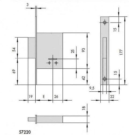 Cisa 57220-45 Κλειδαριά Ασφαλείας Ξύλινης Πόρτας Χωρίς Γλώσσα 3 Κλειδιά Χρηματοκιβωτίου 2 Στροφών Χρυσή Ε=45mm