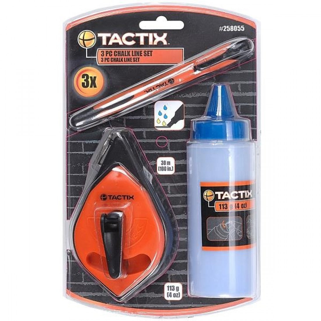 Tactix 258055 Σημαδευτήρι Κιμωλίας με Σκόνη Μπλε 113gr & Μαρκαδόρο Μαύρο
