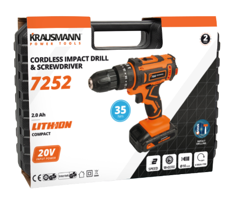Krausmann 7252 Δραπανοκατσάβιδο Κρουστικό Επαναφορτιζόμενο 20V 35NM 2.0Ah