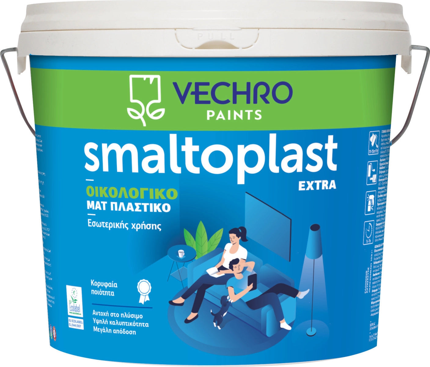 Vechro Smaltoplast Extra Οικολογικό Πλαστικό Χρώμα Λευκό MAT 10lt