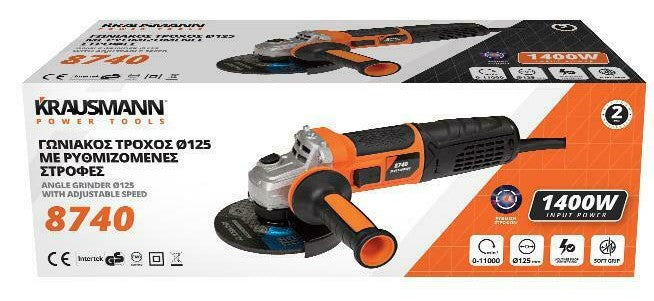 Krausmann 8740 Γωνιακός Τροχός Ρυθμιζόμενος Φ125 1400W