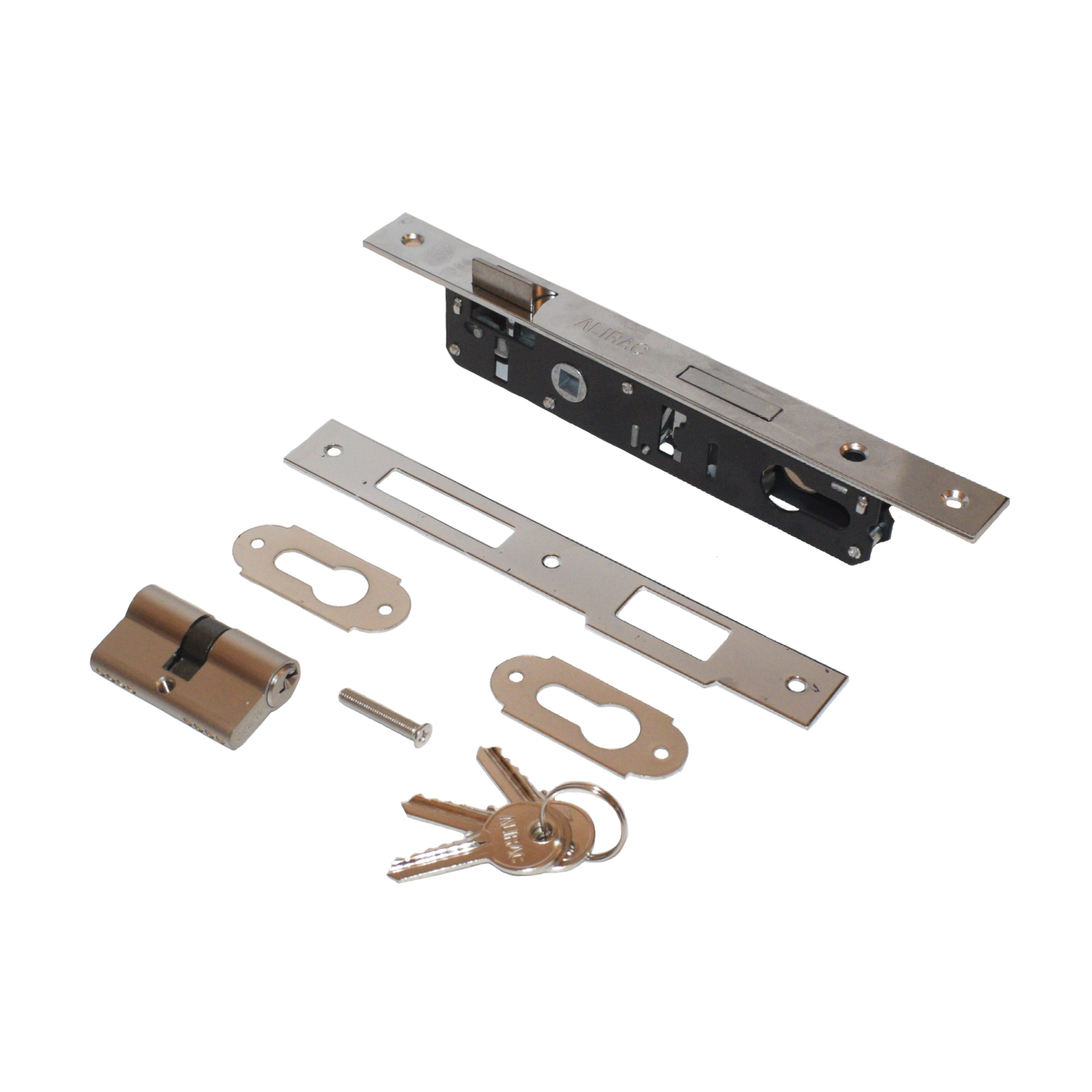 Metalock Κλειδαριά Γλωσσού 20mm μαζί με Κύλινδρο (27-27)54mm με Ροζέτες Νίκελ
