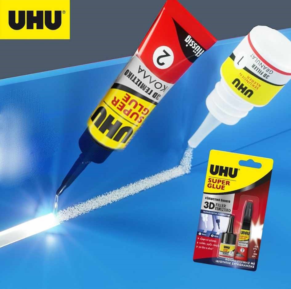 Uhu Υγρή Κόλλα Στιγμής 3gr με 3D Filler Γεμιστικό 9gr