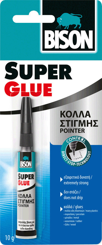 Bison Super Glue Pointer Κόλλα Στιγμής με Τεχνολογία Άμεσης Διακοπής Ροής Διάφανη 10gr