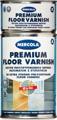 Mercola Premium Floor Varnish Πολυουρεθανικό-Ακρυλικό Βερνίκι Δαπέδων 2 Συστατικών για Ξύλο, Τσιμέντο, Πέτρα, Μέταλλο 1lt