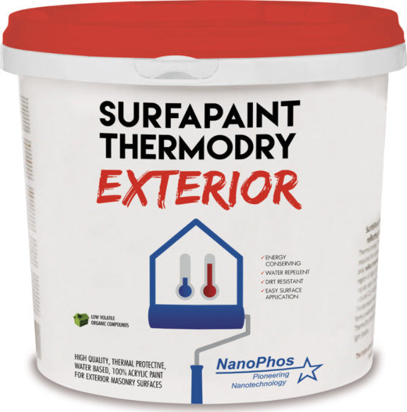 Nanophos Surfapaint Thermodry Exterior Θερμοπροστατευτικό Ελαστομερές Ακρυλικό Χρώμα Εξωτερικής Χρήσης Λευκό