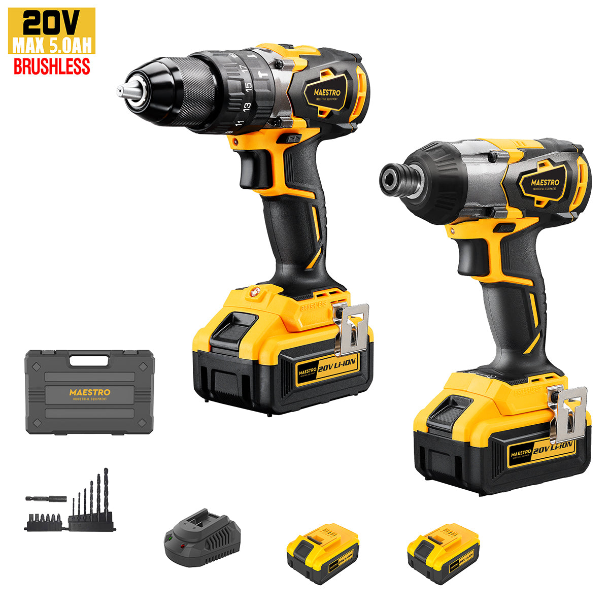 Maestro MCK-20BL Σετ Κρουστικό Δραπανοκατσάβιδο & Παλμικό Κατσαβίδι Brushless 20V με 2 Μπαταρίες 5Ah και Θήκη