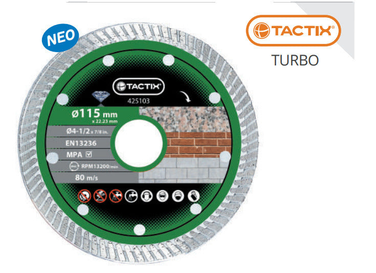 Tactix 425549 Διαμαντόδισκος Turbo Ξηρής/Υγρής Κοπής Σκληρών Οικοδομικών Υλικών Φ230