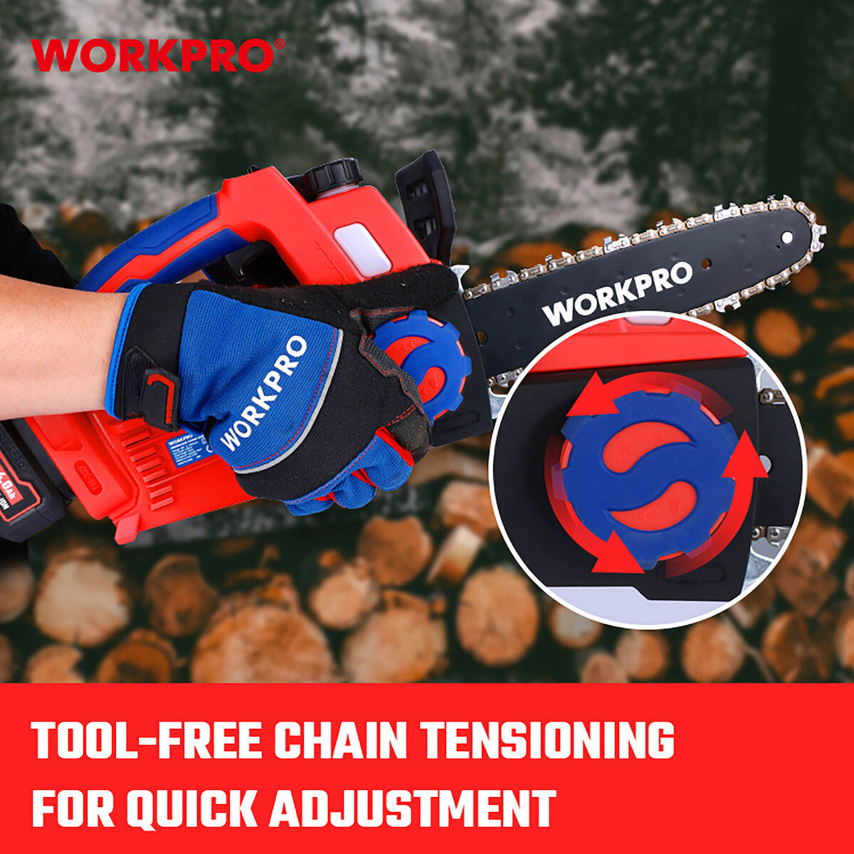 WorkPro WP391601 Επαναφορτιζόμενο Αλυσοπρίονο Κλαδευτικό (250mm) 20V-Li BL (2×4,0AH)