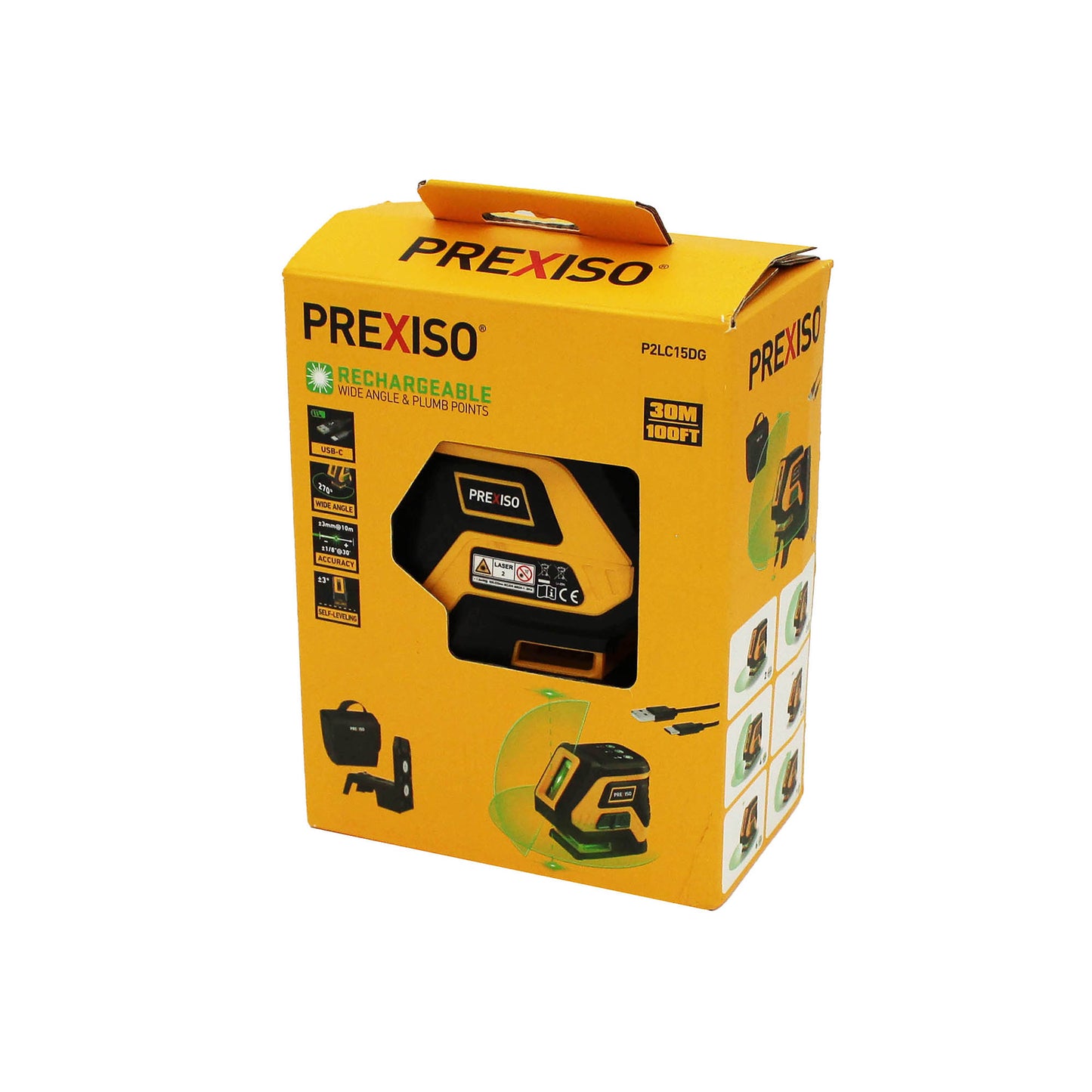 Prexiso P2LC15DG Επανφορτιζόμενο Αλφάδι Laser Σταυρού & Κατακόρυφη Ευθυγράμμιση (Πράσινη Δέσμη) 30m