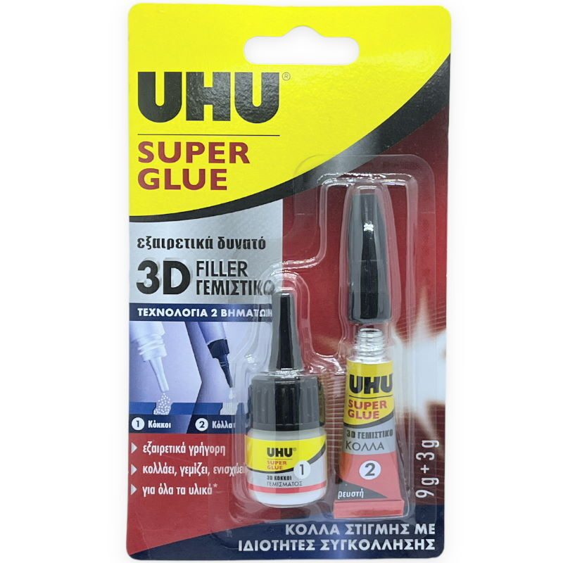 Uhu Υγρή Κόλλα Στιγμής 3gr με 3D Filler Γεμιστικό 9gr