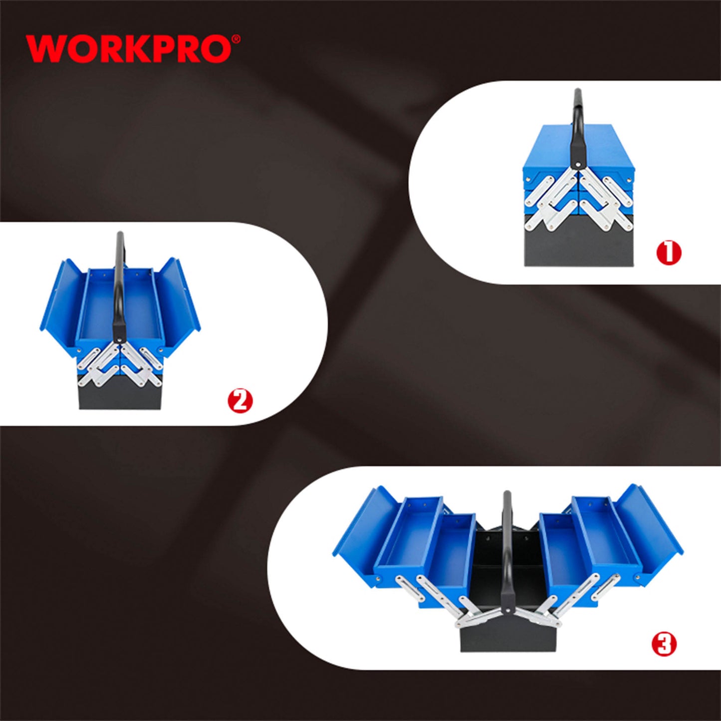 WorkPro WP282002 Εργαλειοθήκη Μεταλλική Τρίπατη 5 Συρτάρια 40x20x19.5cm