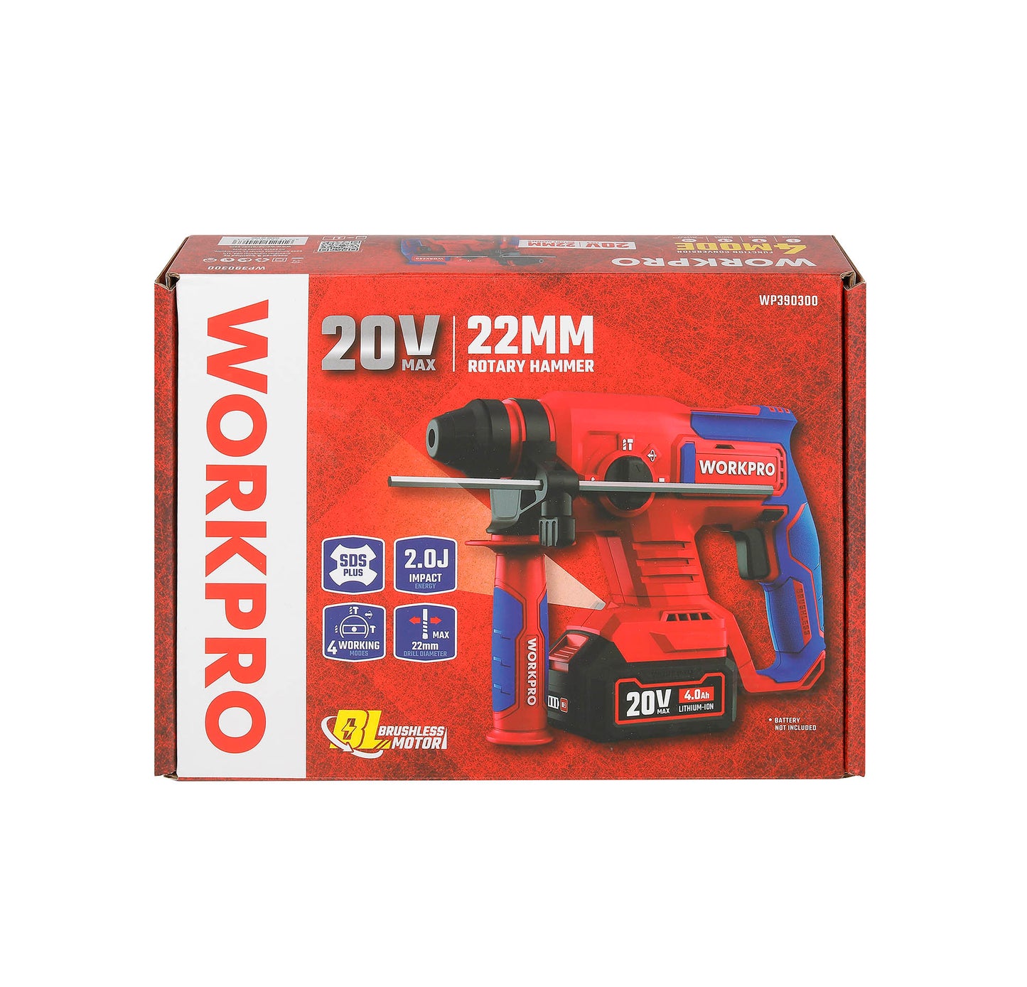 WorkPro WP390300 Επαναφορτιζόμενο Σκαπτικό Περιστροφικό Πιστολέτο SDS-Plus Μπαταρίας 20V-Li BL SOLO