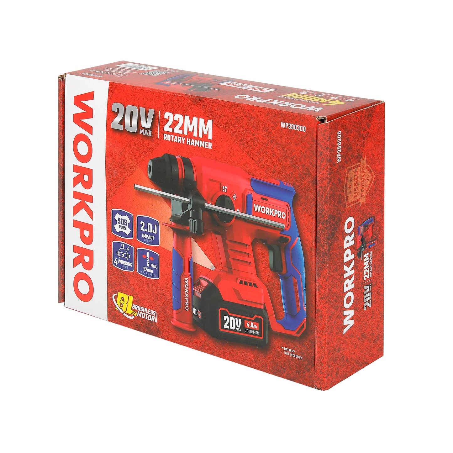 WorkPro WP390300 Επαναφορτιζόμενο Σκαπτικό Περιστροφικό Πιστολέτο SDS-Plus Μπαταρίας 20V-Li BL SOLO