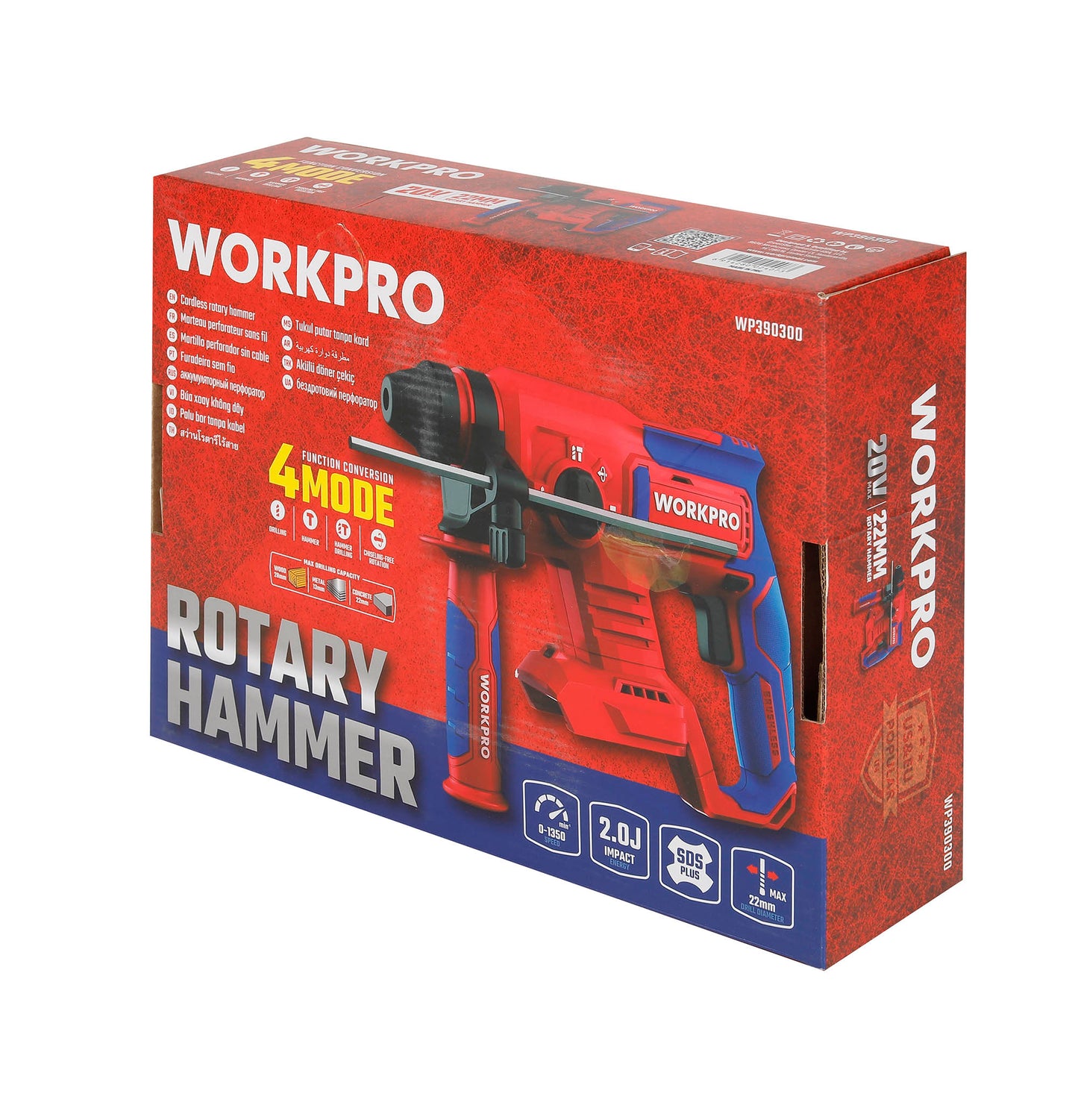 WorkPro WP390300 Επαναφορτιζόμενο Σκαπτικό Περιστροφικό Πιστολέτο SDS-Plus Μπαταρίας 20V-Li BL SOLO