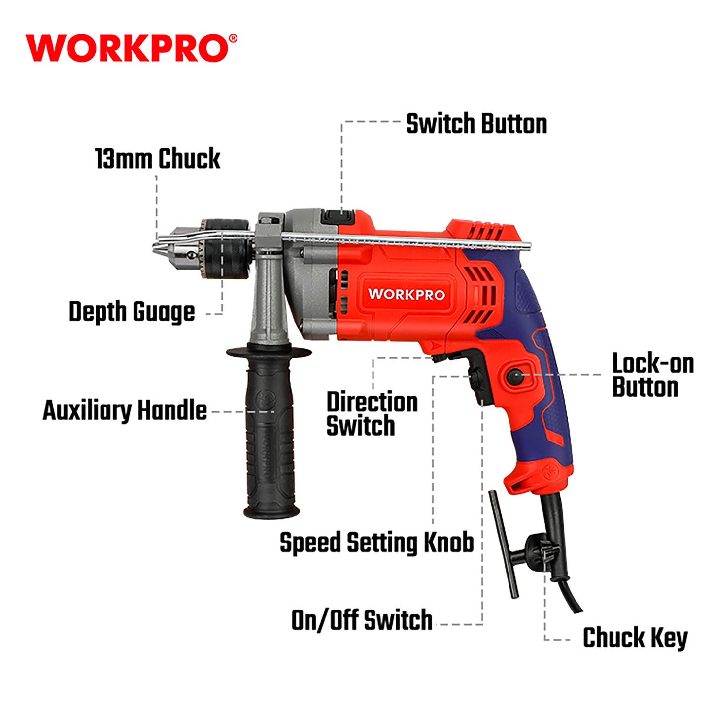 WorkPro WP470206 Δράπανο Κρουστικό Ηλεκτρικό 1050W