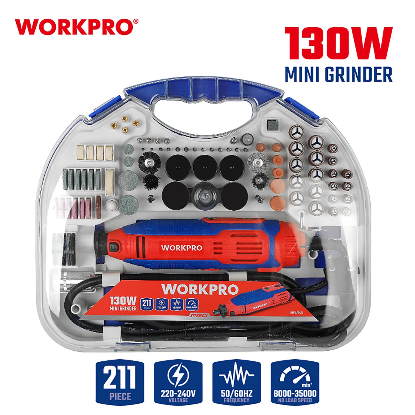 WorkPro WP472411CE Ηλεκτρικό Ρυθμιζόμενο mini Πολυεργαλείο 130W 211 Τεμαχίων