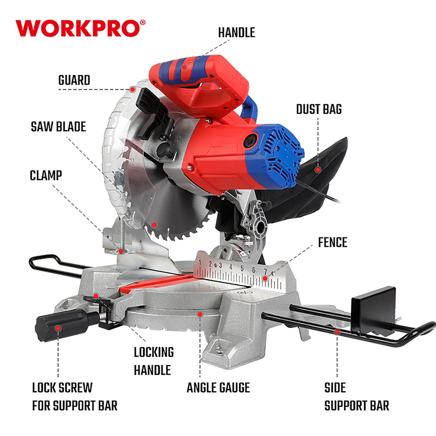 WorkPro WP480201 Φαλτσοπρίονο Σταθερό 1800W Φ255mm