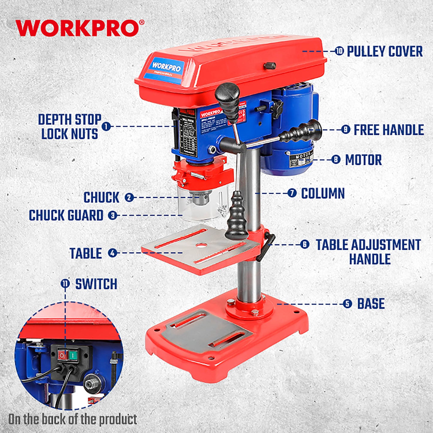 WorkPro WP483001 Δράπανο Κολωνάτο 350W