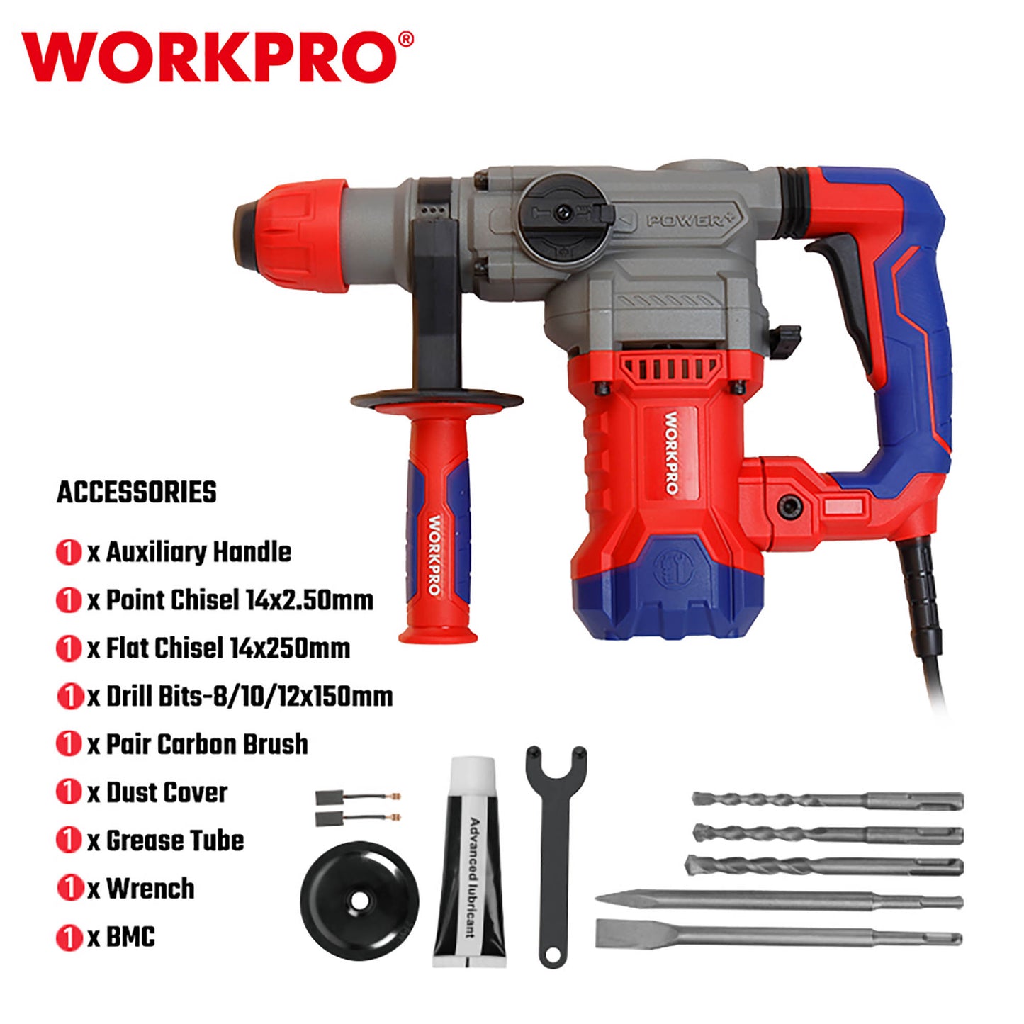 WorkPro WP470401CE Σκαπτικό Περιστροφικό Πιστολέτο SDS PLUS 1500W