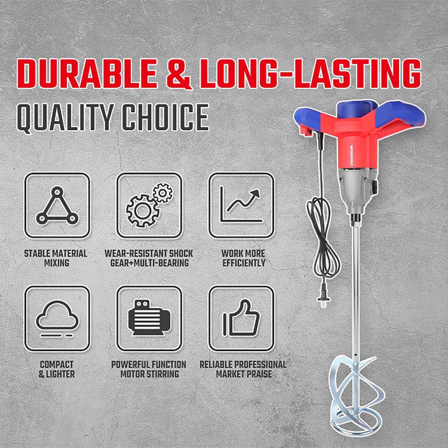 WorkPro WP476000 Ηλεκτρικός Αναδευτήρας Χρωμάτων-Κονιαμάτων 1400W με Εξάρτημα Ανάδευσης