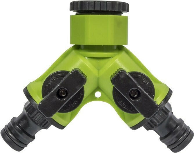 Yardsmith 621308 Ρακόρ Σύνδεσης Διπλής Παροχής με Στοπ και Συστολή 1/2"-3/4"