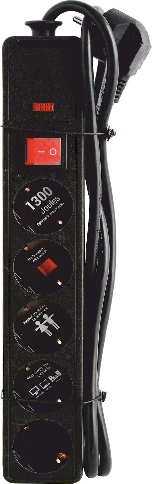 Eurolamp Πολύπριζο Ασφαλείας με Κουμπί 3*1.5mm Καλώδιο 1.5m Μαύρο