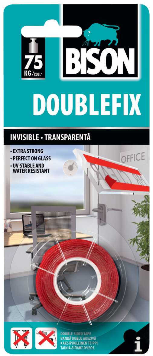 Bison DoubleFix Tape Ταινία Διπλής Όψης Διάφανη 19mm 1.5m 75kg