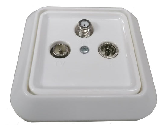 Aliberti Πρίζα Δορυφορική - Ράδιο - Τηλεόρασης (SAT-R-TV) Διελεύσεως Πλαστική Λευκή