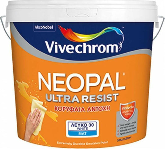 Vivechrom Neopal Ultra Resist Πλαστικό Χρώμα Κορυφαίας Αντοχής Λευκό ΜΑΤ 1lt