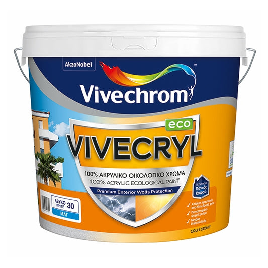 Vivechrom Vivecryl Οικολογικό 100% Ακρυλικό Χρώμα Εξωτερικής Χρήσης Λευκό ΜΑΤ