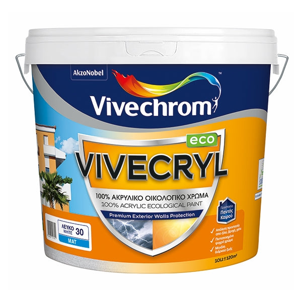 Vivechrom Vivecryl Οικολογικό 100% Ακρυλικό Χρώμα Εξωτερικής Χρήσης Λευκό ΜΑΤ
