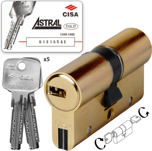 Cisa OA3S1-06-000-00-C5 Atral-S Κύλινδρος Υπερασφαλείας Άθραυστος με Ατσάλι 5 Κλειδιά Χρυσός 62(28-34)mm