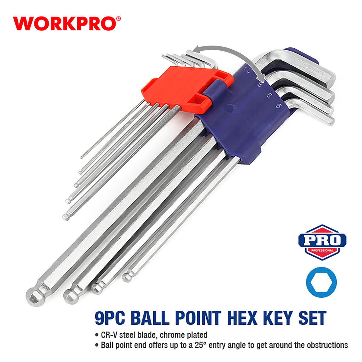 Workpro WP222007 Κλειδιά Άλλεν Μπίλιας Σετ 1.5-10 (9 τμχ)