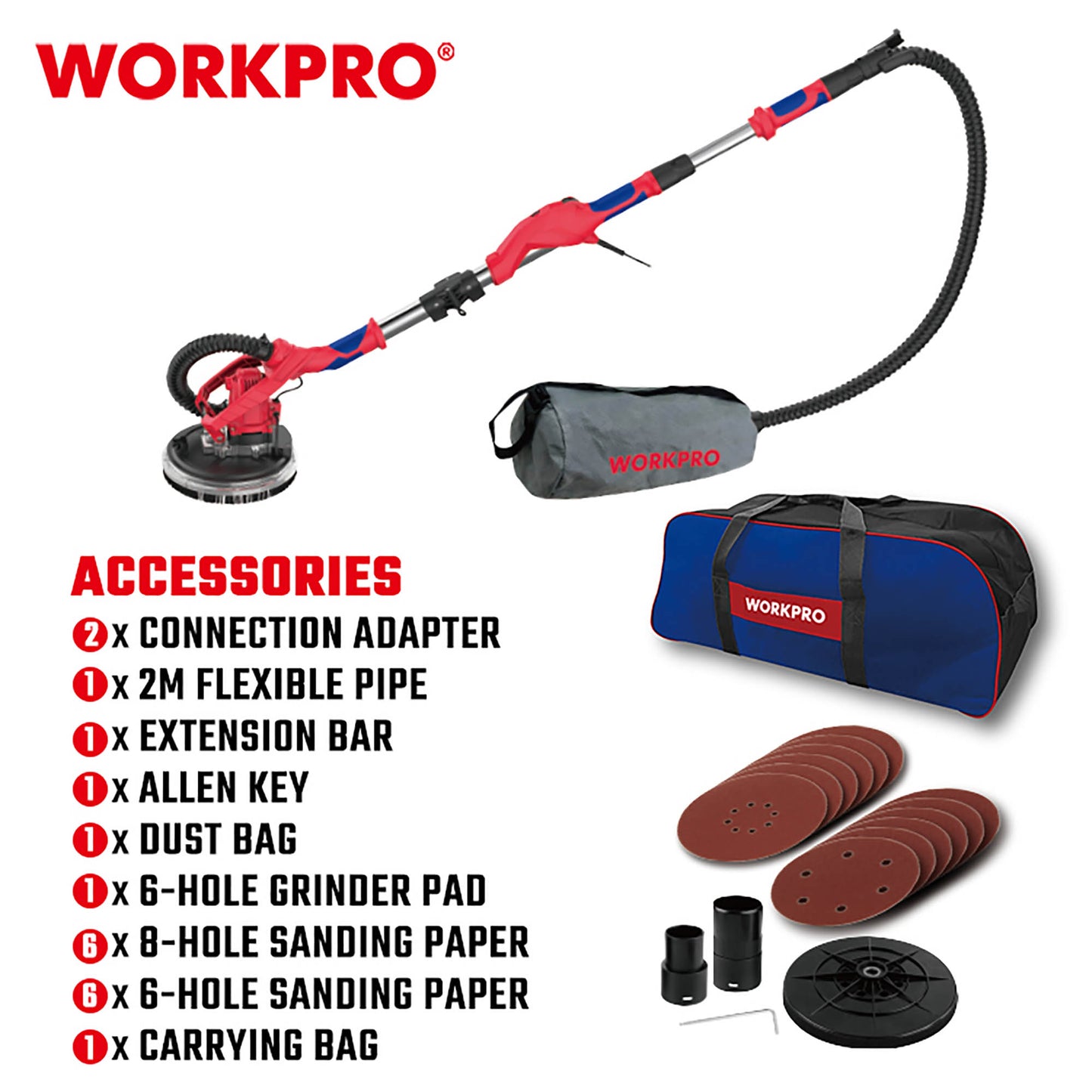 WorkPro WP472408 Τριβείο Τοίχου Καμηλοπάρδαλη Φ225 1050W
