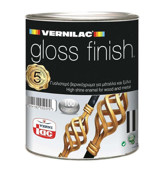 Vernilac Gloss Finish Ντουκόχρωμα Υψηλής Προστασίας με Υψηλή Αντισκωριακή Προστασία Λευκό Gloss 200ml