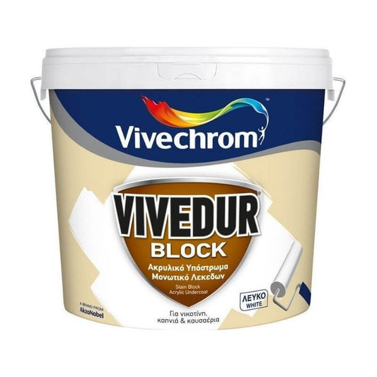Vivechrom Vivedur Block Ακρυλικό Υπόστρωμα Μονωτικό Λεκέδων Λευκό Κατάλληλο για Τοιχοποιία Λευκό 10lt