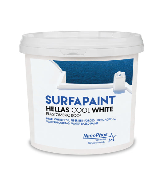 Nanophos SurfaPaint Hellas Cool White Elastomeric Roof Στεγανωτικό Ελαστομερές Ινοπλισμένο Νερού Λευκό 10lt