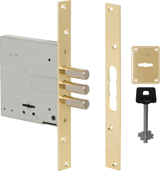 Cisa 57028-50 Κλειδαριά Ασφαλείας Ξύλινης Πόρτας Χωρίς Γλώσσα 3 Κλειδιά Χρηματοκιβωτίου 3 Πείρων 4 Στροφών Χρυσή 50mm