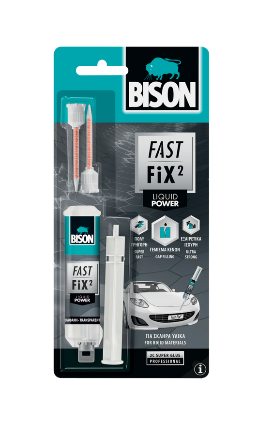 Bison Fast Fix2 Liquid Power Επισκευαστική Κόλλα 2 Συστατικών Σύριγγα Διάφανη 10gr