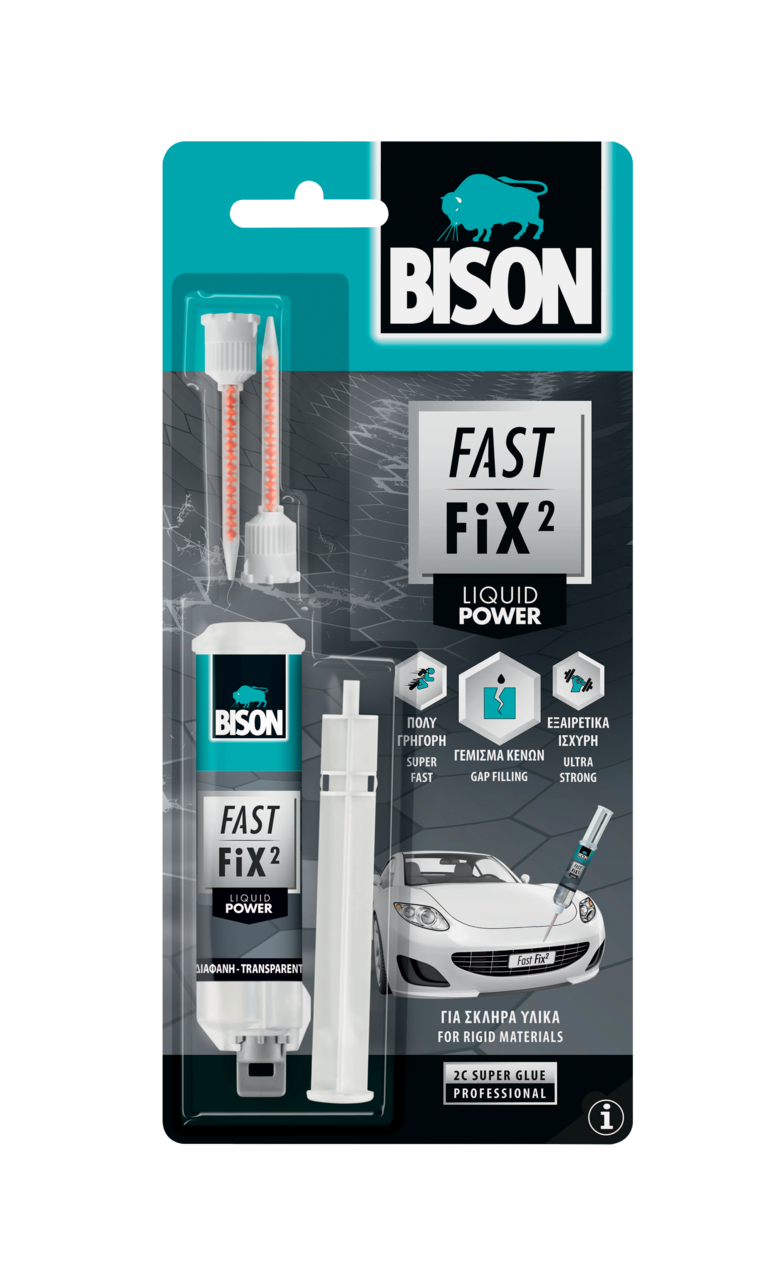 Bison Fast Fix2 Liquid Power Επισκευαστική Κόλλα 2 Συστατικών Σύριγγα Διάφανη 10gr