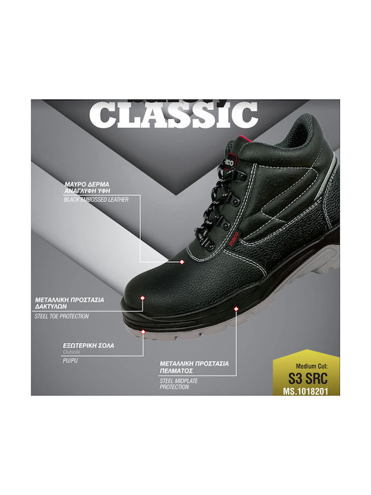 Maco Classic Medium Cut S3 SRC Αδιάβροχο Μποτάκι Ασφαλείας με Μεταλλική Ενίσχυση στα Δάκτυλα και στην Σόλα