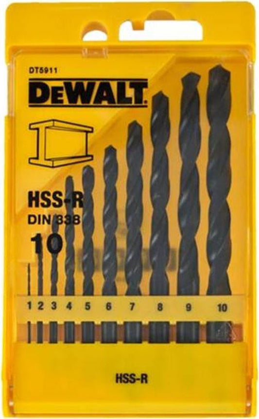 Dewalt DT5911 HSS-R DIN338 Τρυπάνια Μετάλλου Αέρος Σετ 10τμχ (1-10mm)