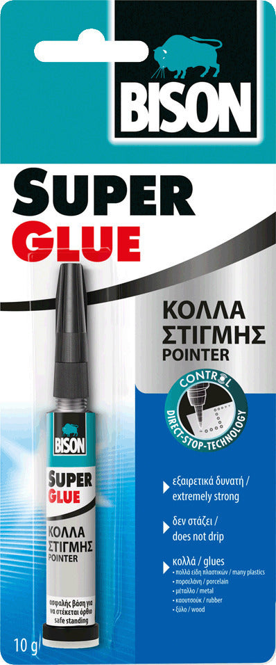 Bison Super Glue Pointer Κόλλα Στιγμής Pμε Τεχνολογία Άμεσης Διακοπής Ροής Διάφανη 10gr