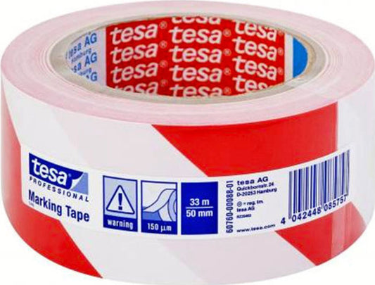 Tesa 60760 Ταινία Σήμανσης Αυτοκόλλητη Κόκκινη/Λευκή 33m 50mm